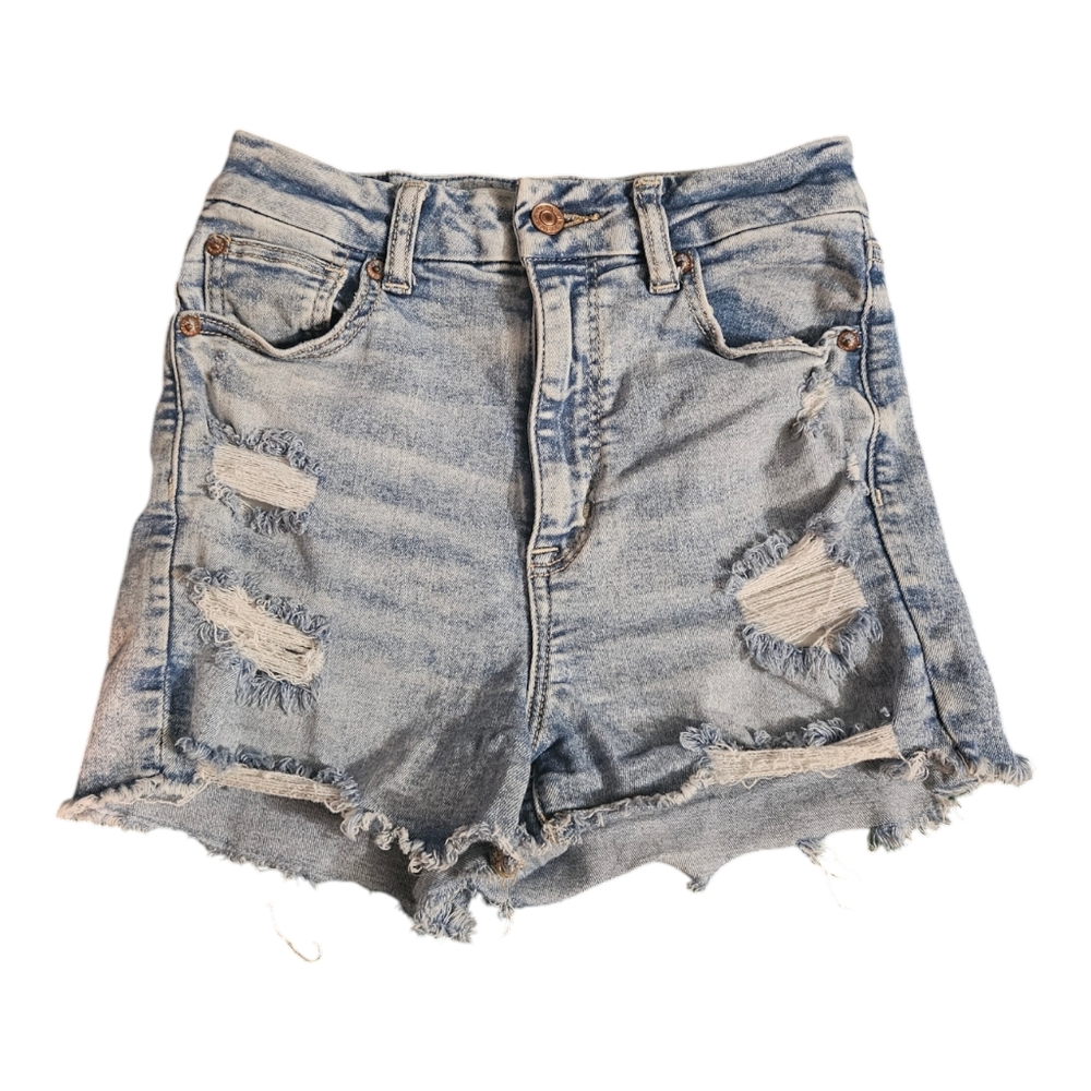 American Eagle Curvy Super Hi Rise Shortie  Shorts Size 2 Distressed Stretch